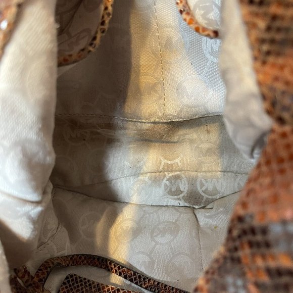 MICHAEL KORS STRAW SHOULDER BAG W/ REPTILE LEATHER TRIM GOLD TONE HARDWARE Boho - Picture 8 of 10